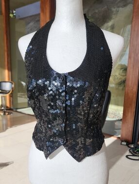 Victoria's Secret Black Sequin Halter Crop Top